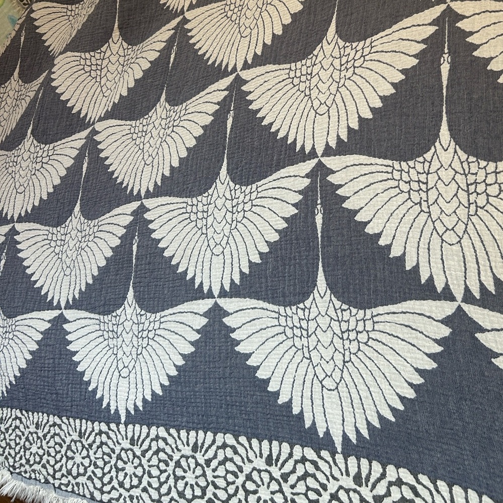 Flock Birds in Flight Cranes Throw Blanket 55x77 Luxury 100% Turkish Cotton NAVY - Picture 9 of 16